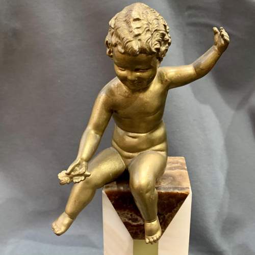 1920s Spelter Figure of a Putti sat on a Marble Column image-2