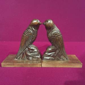 20th Century Carved Wooden Bird Bookends
