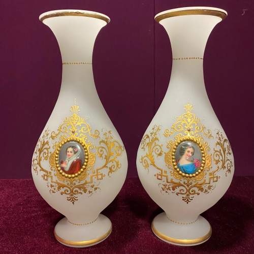 Pair of Victorian White Opaline Glass Vases image-1
