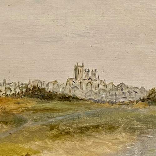 Early 20th Century Oil On Canvas The City On The Hill Lincoln with Small House image-3