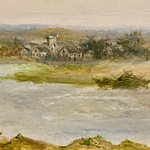 Early 20th Century Oil On Canvas The City On The Hill Lincoln with Small House image-4