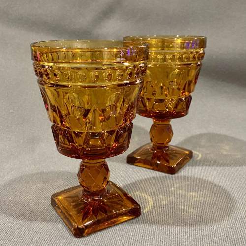 Pair of Victorian Amber Glass Wine Glasses image-2