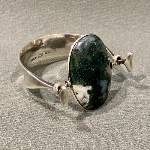 Georg Jensen Silver and Moss Agate Bangle image-1