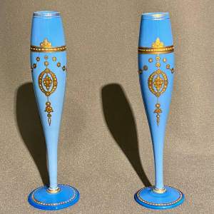 Pair of French Blue Opaline Glass Vases