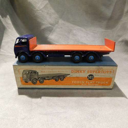 Dinky Toys 503 Foden Flat Truck with Tailboard Blue Orange Boxed image-1