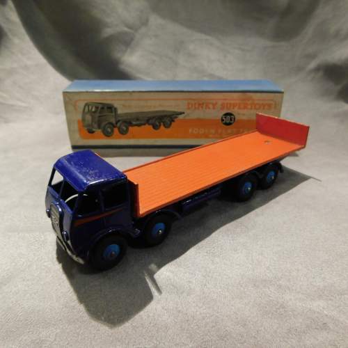 Dinky Toys 503 Foden Flat Truck with Tailboard Blue Orange Boxed image-2