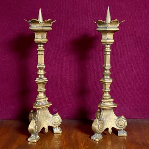 Pair of Antique Brass Pricket Candlesticks image-1
