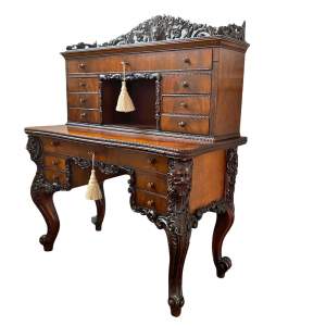 19th Century Carved Walnut Bureau Desk