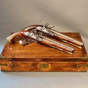 Early 19th Century Cased Pair of Flintlock Holster Pistols