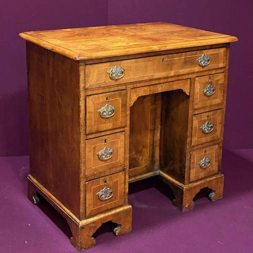 19th Century Walnut Quarter Veneered Ladies Kneehole Writing Desk image-1
