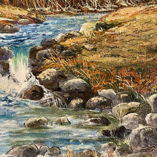 Large Oil on Canvas Mountain Stream Landscape Painting image-2