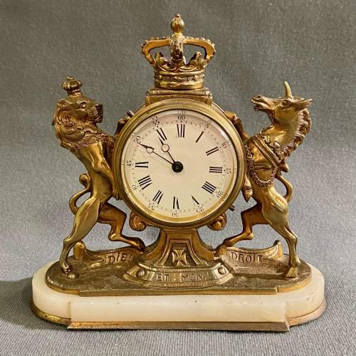 19th Century Gilt Bronze Royal Coat Of Arms Decorative Clock image-1