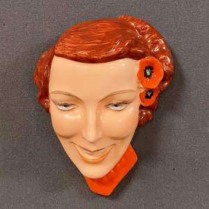 Art Deco Czech Lady in Red Face Wall Plaque