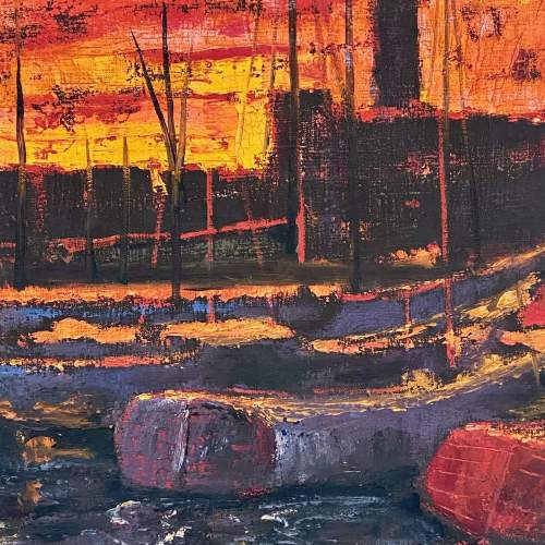 Large Martin Ocana Oil On Canvas Harbour Sunset Painting image-2