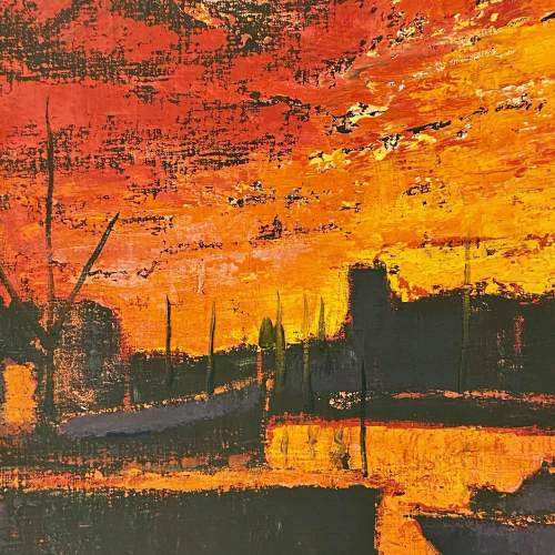 Large Martin Ocana Oil On Canvas Harbour Sunset Painting image-3
