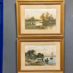 Pair of Victorian Watercolour River Scene Paintings