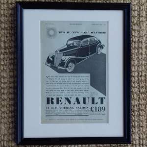 Framed Original 1937 Autocar Advert for Renault Touring Saloon