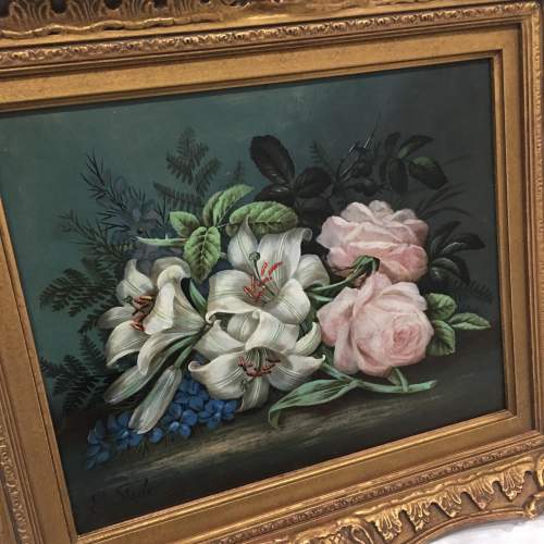 Attributed to Edwin Steele Still Life Oil Painting - Framed Signed image-2