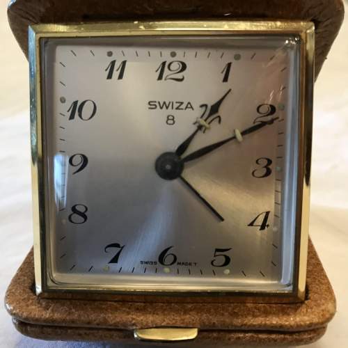 Swiza 8-Day Desktop Bedside Alarm Clock in Leather Case Circa 1950 image-2