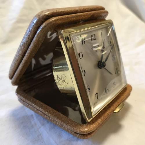 Swiza 8-Day Desktop Bedside Alarm Clock in Leather Case Circa 1950 image-1