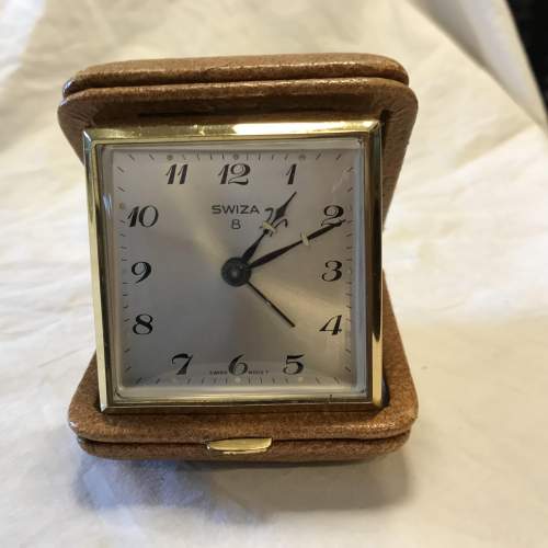 Swiza 8-Day Desktop Bedside Alarm Clock in Leather Case Circa 1950 image-3