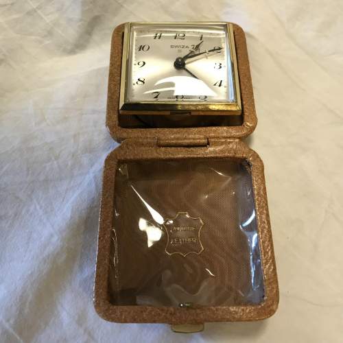 Swiza 8-Day Desktop Bedside Alarm Clock in Leather Case Circa 1950 image-5
