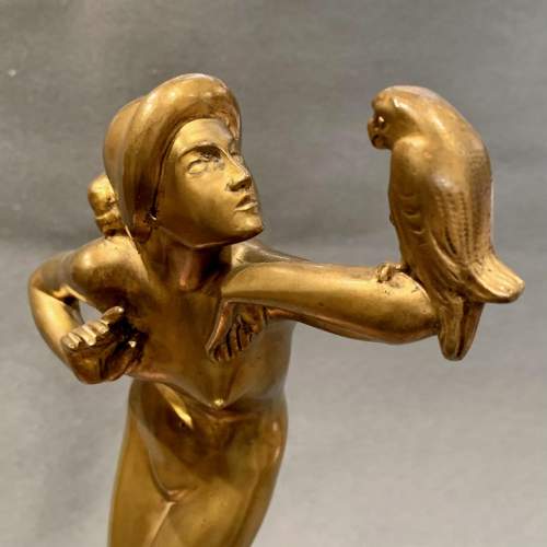 Art Deco J Werson Gilt Bronze Girl and Parrot image-2