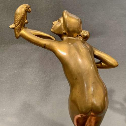 Art Deco J Werson Gilt Bronze Girl and Parrot image-3