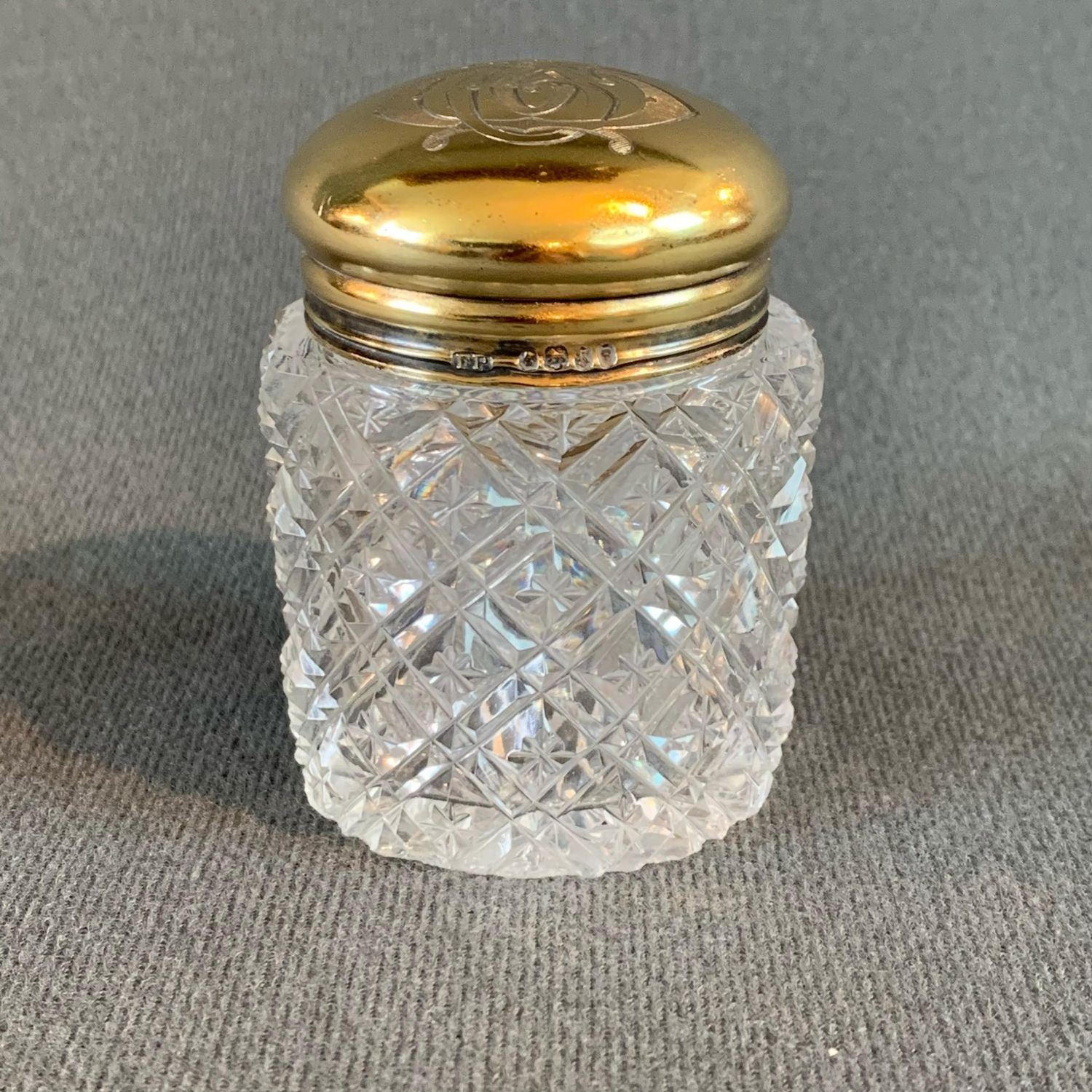 19th Century Cut Glass Jar With Gilt Silver Lid Antique Glass