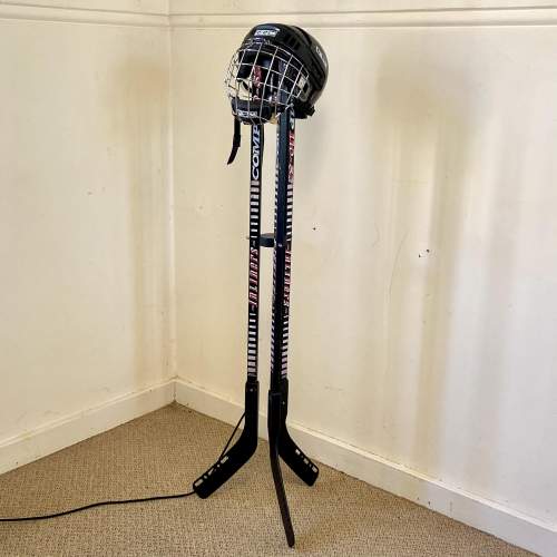 Ice Hockey Sticks and Helmet Upcycled Lamp image-1