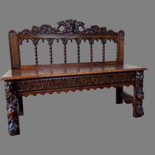 A 19th Century Carved Oak Bench image-1