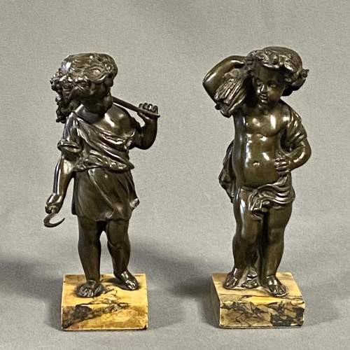 Pair of 19th Century Bronze Cherubic Harvest Gatherers image-2