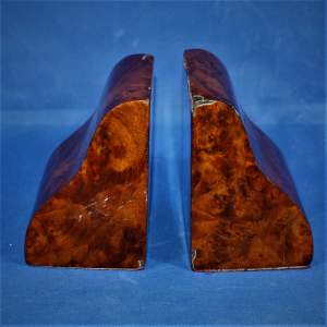 A Pair of Very Stylish Art Deco Burr Walnut Wavy Front Book Ends