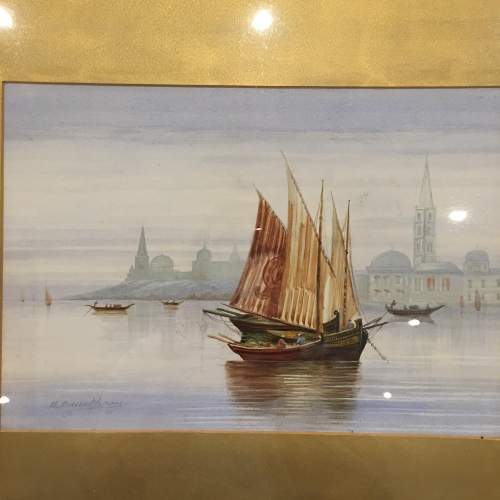 Venetian Shipping Scene Watercolour Painting Signed B Bauckham image-2