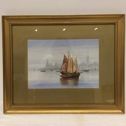 Venetian Shipping Scene Watercolour Painting Signed B Bauckham image-1