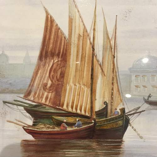 Venetian Shipping Scene Watercolour Painting Signed B Bauckham image-3