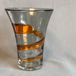 Whitefriars Glass Vase with Orange Spiral
