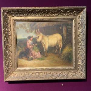 Late 19th Century Signed  Oil On Canvas Beautiful Donkey