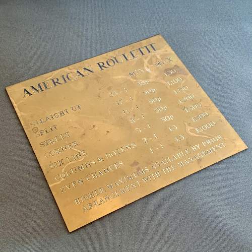 Vintage American Roulette Casino Brass Sign image-1