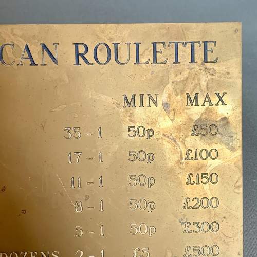 Vintage American Roulette Casino Brass Sign image-3