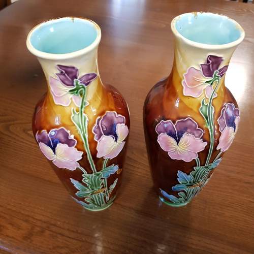 Pair of Tube-Lined Vases Decorated With Pansies image-2