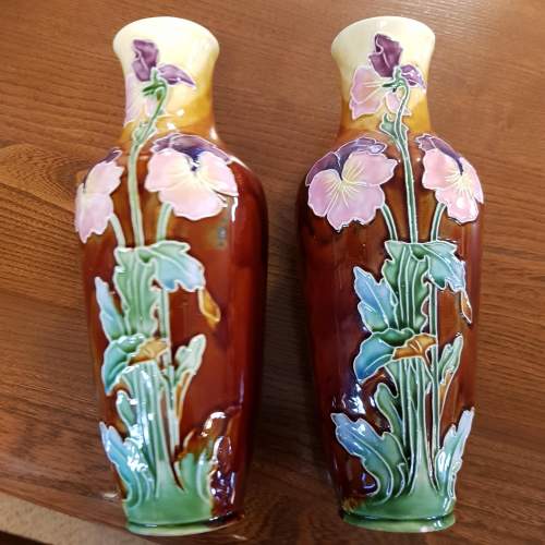 Pair of Tube-Lined Vases Decorated With Pansies image-1