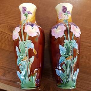 Pair of Tube-Lined Vases Decorated With Pansies