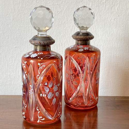 Pair of Silver Rimmed Cut Glass Decanters image-1