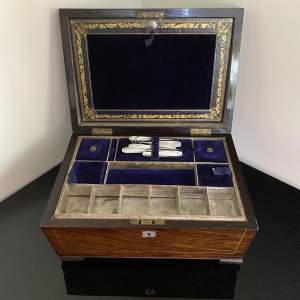 Victorian Rosewood Sewing Box with Mother of Pearl Inlay