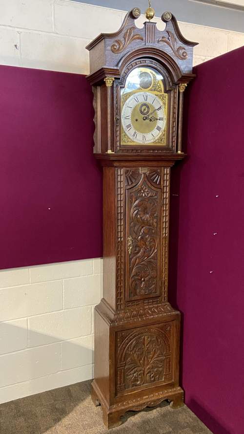 Early 20th Century Carved Oak 8 Day Longcase Clock image-5