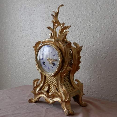 Gilt Bronze Ormolu Clock with Enamel Dial image-1