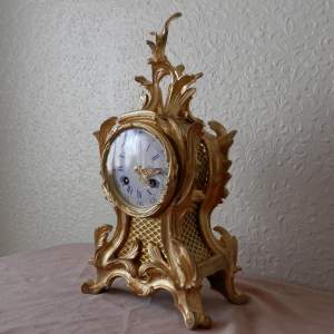 Gilt Bronze Ormolu Clock with Enamel Dial