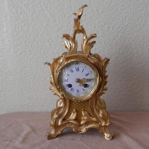 Gilt Bronze Ormolu Clock with Enamel Dial image-6