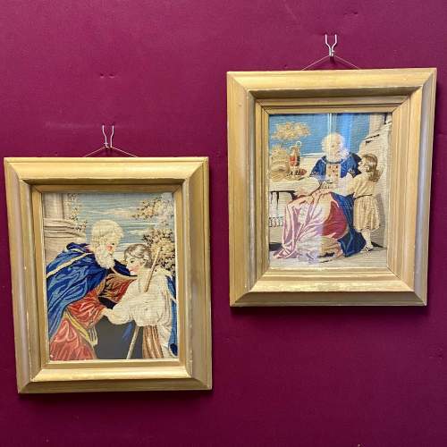 Pair of Victorian Woolwork Pictures in Gilt Frames image-1
